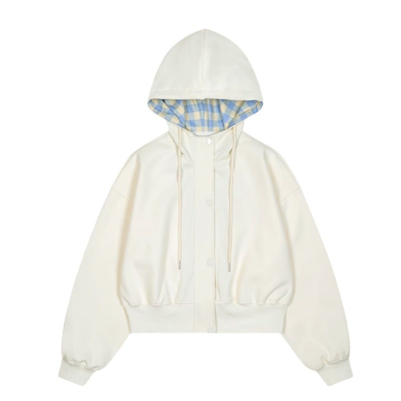 Playful Blue Patchwork Short Hoodie