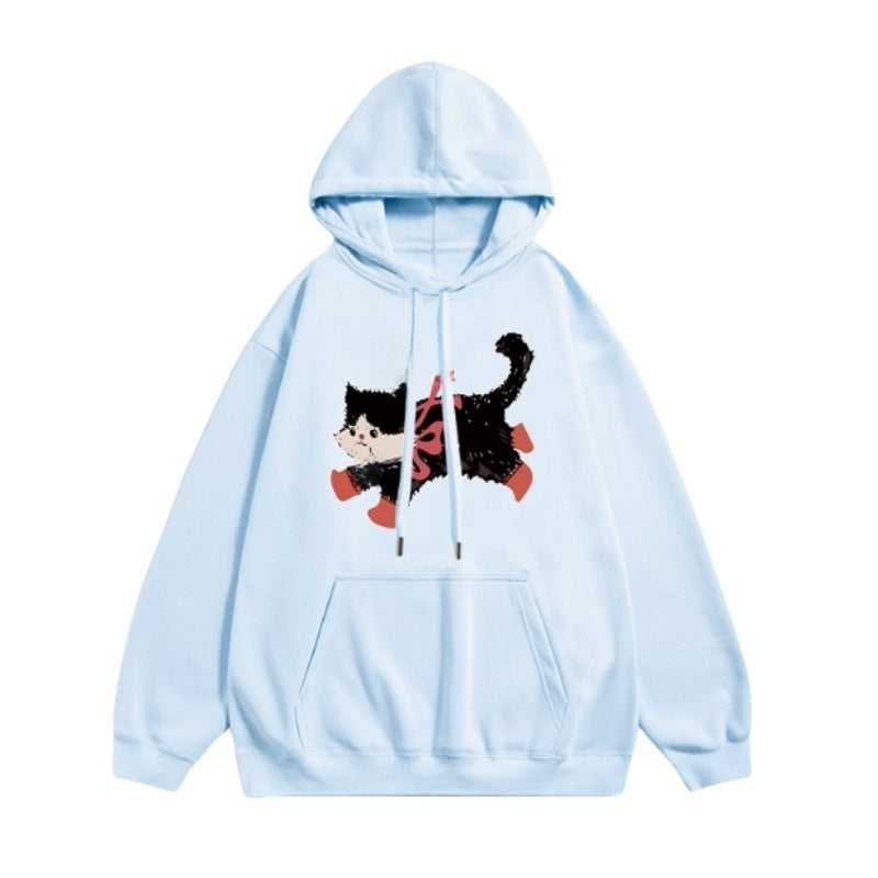 Whimsical Running Cat Illustration Hoodie