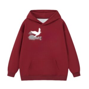 Vintage-Inspired Cloud Pigeon Motif Red Hoodie
