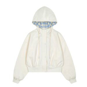 Playful Blue Patchwork Short Hoodie